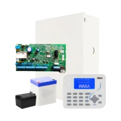 Kit de panel de alarma PIMA Force 16 híbrido con Teclado KLR500, gabinete, transformador y batería
