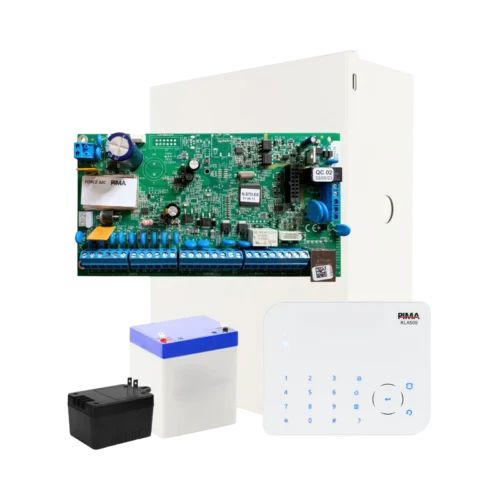 Kit de panel de alarma PIMA Force 32C híbrido con Teclado KLA500, gabinete, transformador y batería