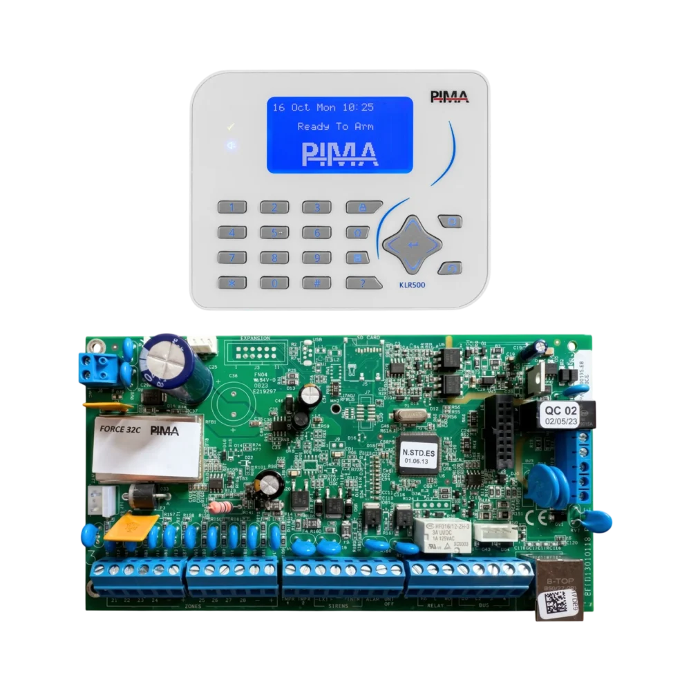 Kit de panel de alarma PIMA Force 32C híbrido con Teclado KLR500