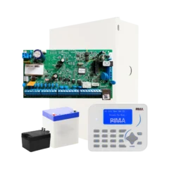 Kit de panel de alarma PIMA Force 32C híbrido con Teclado KLR500, gabinete, transformador y batería