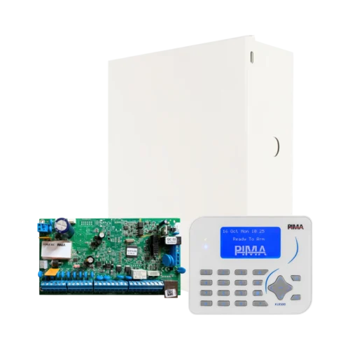 Kit de panel de alarma PIMA Force 32C híbrido con Teclado KLR500 y gabinete