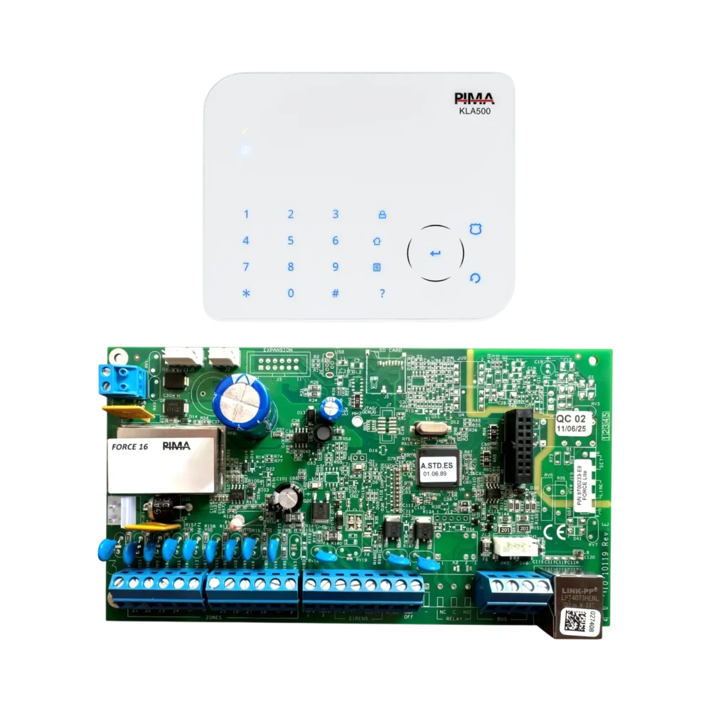 Kit de panel de alarma PIMA Force 16 híbrido con Teclado KLA500
