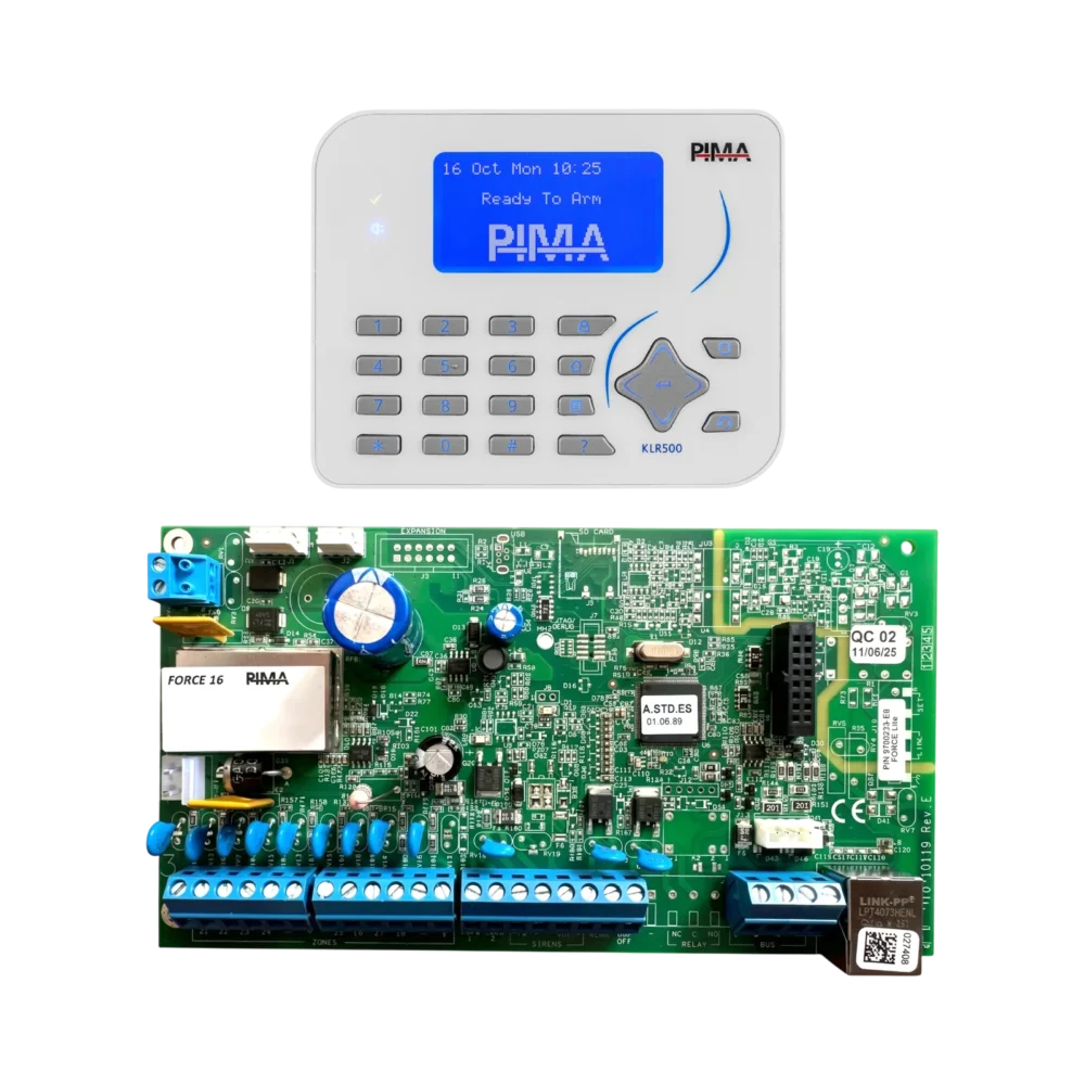 Kit de panel de alarma PIMA Force 16 híbrido con Teclado KLR500