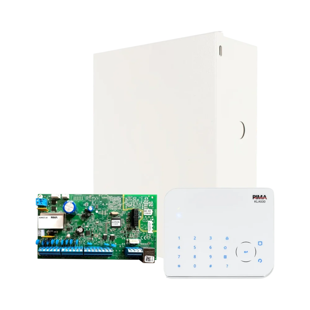 Kit de panel de alarma Force 16 híbrido con Teclado KLA500 y gabinete Kit de panel de alarma PIMA Force 16 híbrido con Teclado KLA500 y gabinete